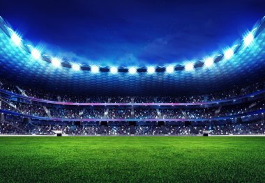 modern football stadium with fans in the stands clipart