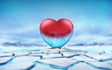 half frozen red heart in the middle of ice floe cracked hole clipart