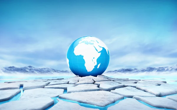 Africa earth globe in the middle of ice floe cracked hole — Stock Photo, Image