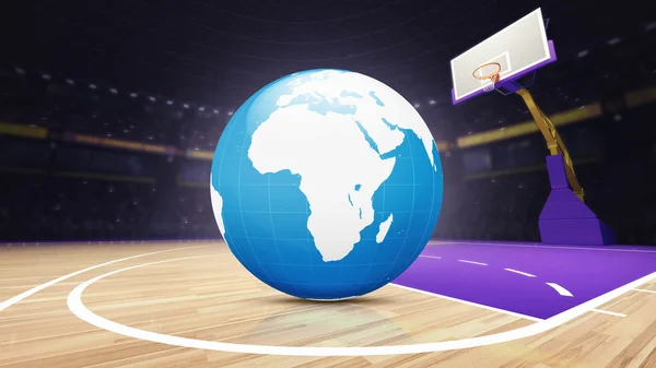 Mapa světa Afrika na basketbalové hřiště na arena — Stock fotografie