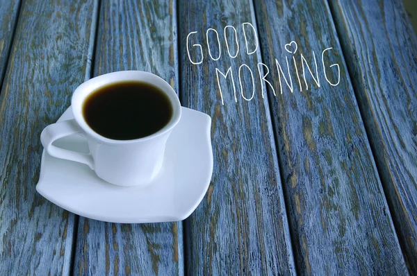 Inscripción Buenos días con taza de café —  Fotos de Stock