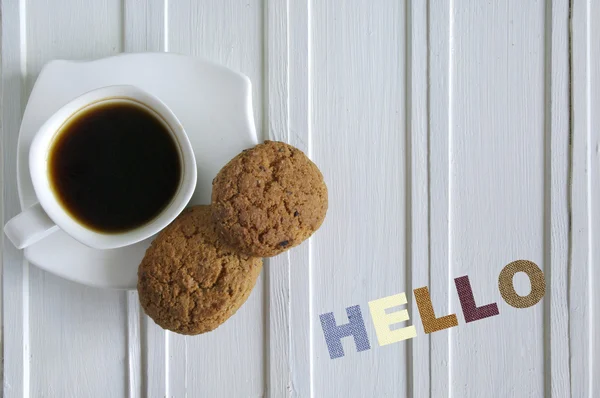 Beschriftung hallo Tasse Kaffee — Stockfoto
