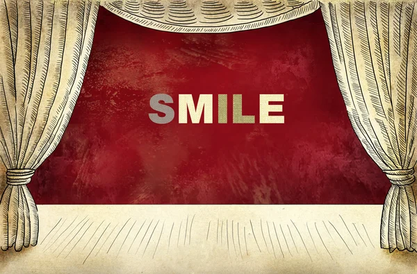 Yazıt gülümseme ile tiyatro perdesi — Stok fotoğraf
