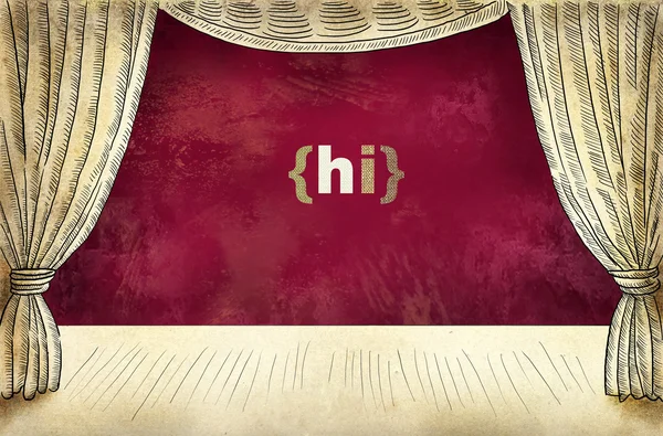 Theatrical curtain with inscription Hi — Stock Photo, Image