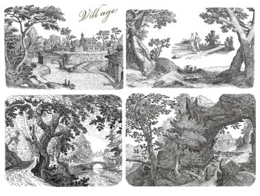 eski köy illüstrasyon