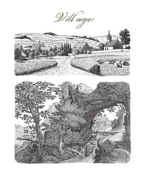 Old village illustration — Stock Photo, Image