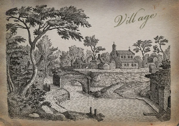 Old village illustration — Stock Photo, Image