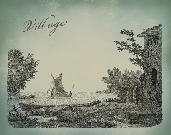 Eski köy illüstrasyon — Stok fotoğraf