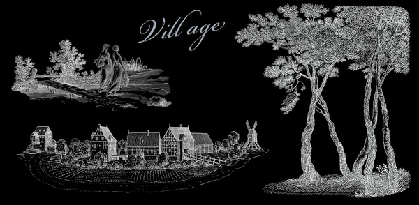 Old village illustration — Stock Photo, Image