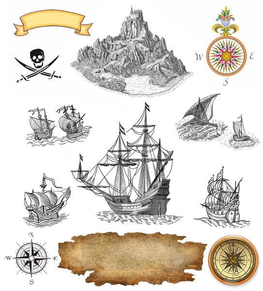 Vieille icône de carte pirate — Photo