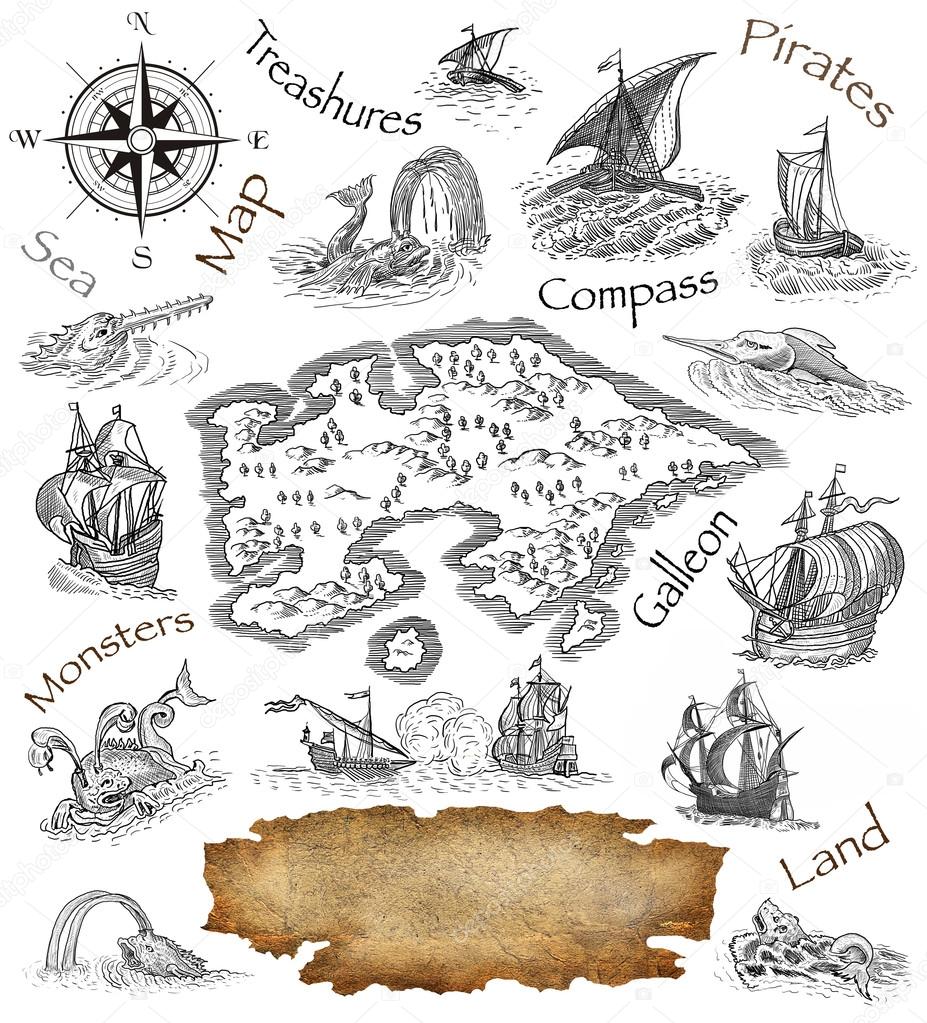 Old pirate map icon
