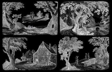 eski köy illüstrasyon