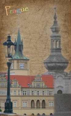 Prag manzaralı eski kartpostal