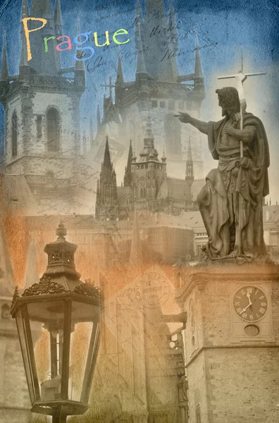 Ancienne carte postale avec vue sur Prague — Photo
