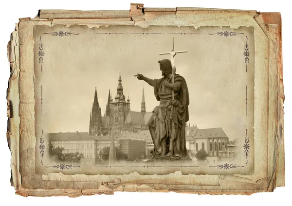 Ancienne carte postale avec vue sur Prague — Photo