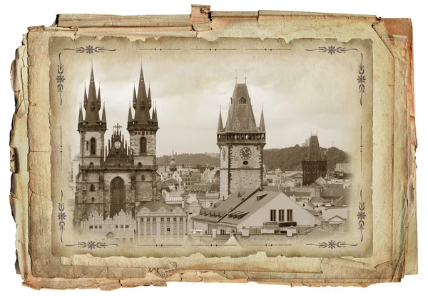 Prag manzaralı eski kartpostal — Stok fotoğraf