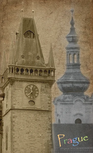 Gamla vykort med Prag — Stockfoto