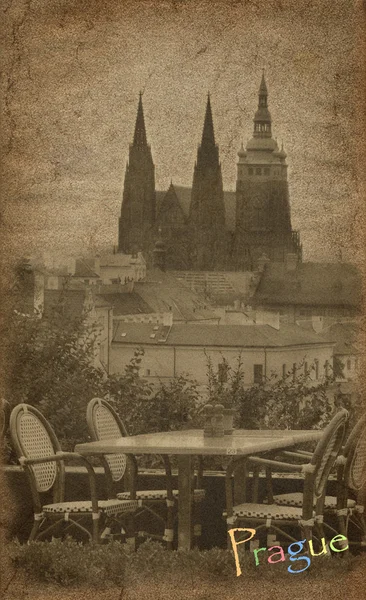 Gamla vykort med Prag — Stockfoto