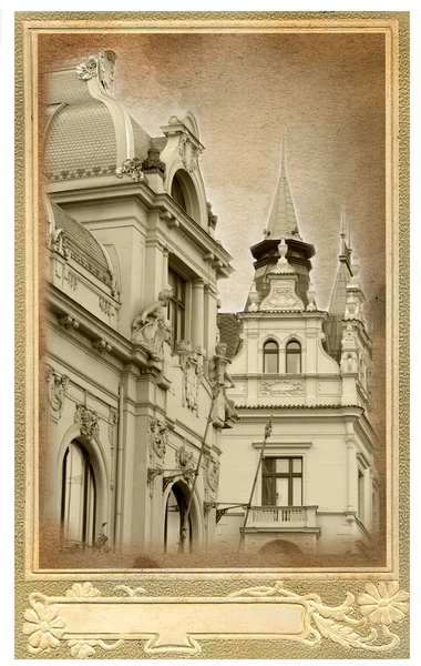 Cartão postal antigo com vista para Praga — Fotografia de Stock