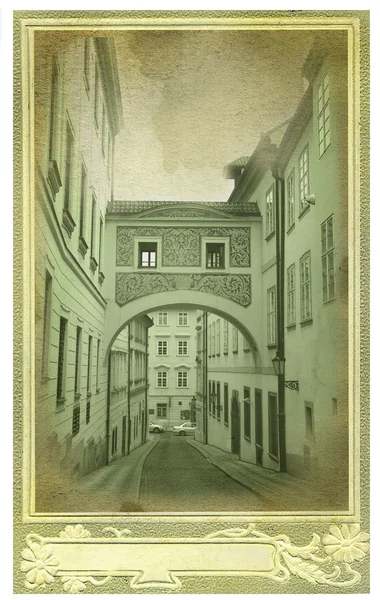 Velho cartão postal com vista de Praga — Fotografia de Stock