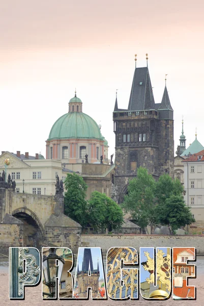 Ansichtkaart met weergave van Praag — Stockfoto