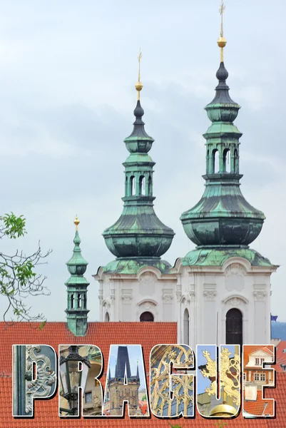 Cartão postal com vista de Praga — Fotografia de Stock