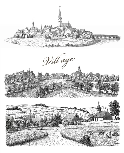 Old village illustration — Stock Photo, Image