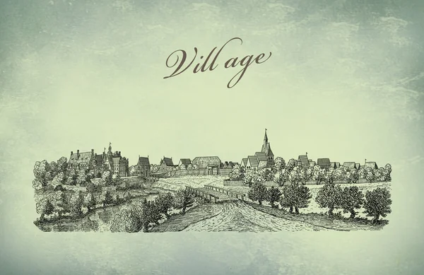 Vecchio villaggio illustrazione — Foto Stock