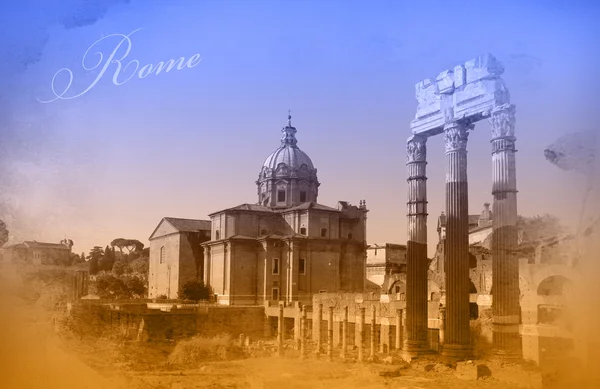 Two-color postcard with view of Rome — Stock Photo, Image