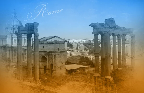 Två färger vykort med utsikt över Rom. — Stockfoto