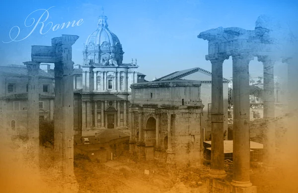 Two-color postcard with view of Rome — Stock Photo, Image