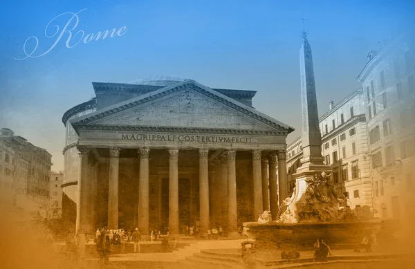 Zweifarbige Postkarte mit Blick auf Rom — Stockfoto