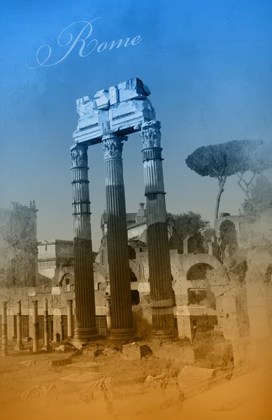 Twee kleuren ansichtkaart met uitzicht op Rome Stockafbeelding