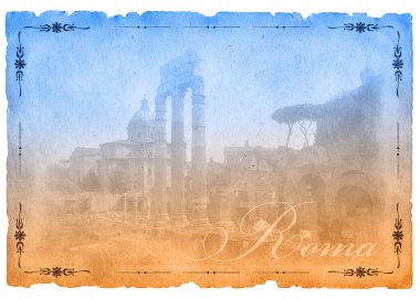 İki renkli kartpostal Roma manzaralı