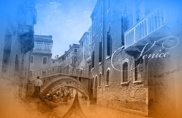 Postcsrd bicolore avec vue sur Venise — Photo