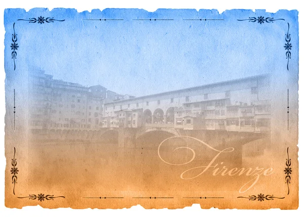 Two-color postcard with vie of Florence — Stock Photo, Image