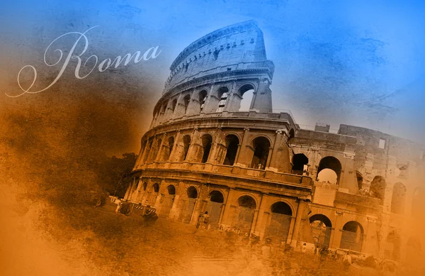 Two-color postcard with view of Rome — Stock Photo, Image