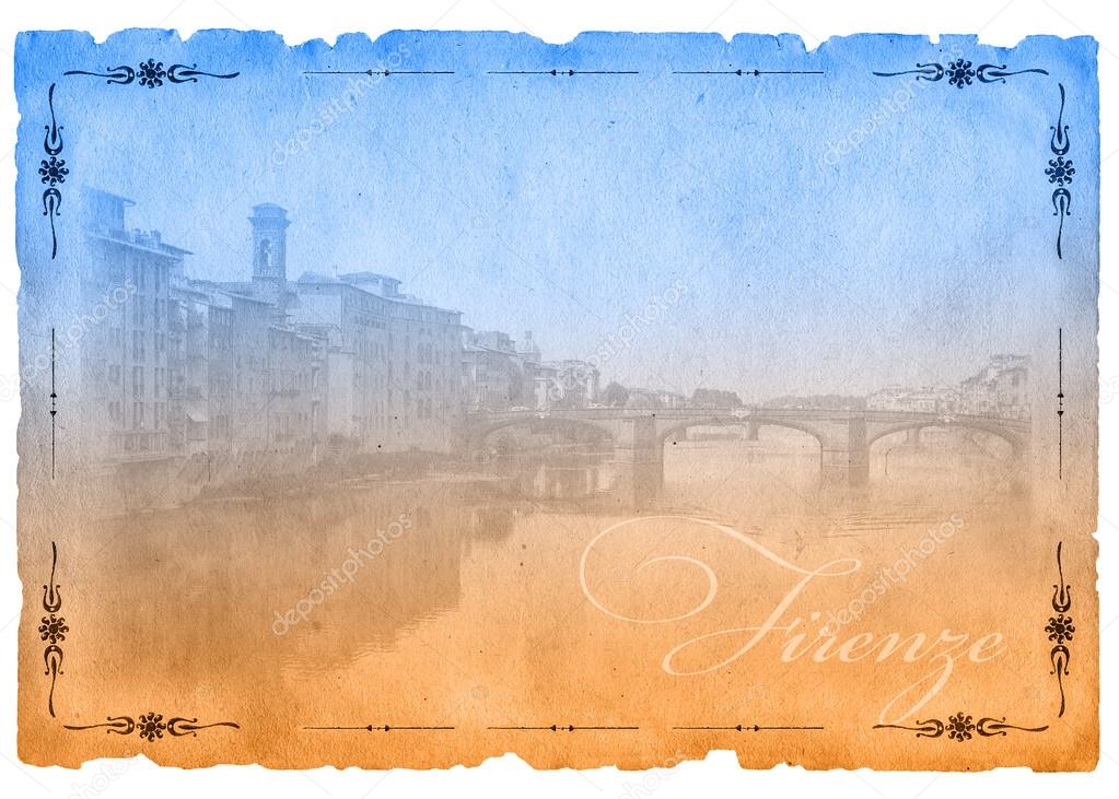 Two-color postcard with vie of Florence