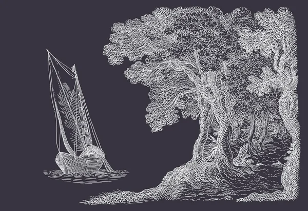 Старая иллюстрация лодки — стоковое фото