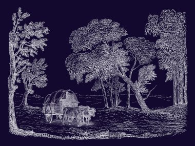 Eski köy sanat illüstrasyon