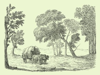 Eski köy sanat illüstrasyon