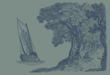 Eski köy sanat illüstrasyon