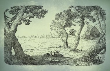 Eski köy sanat illüstrasyon