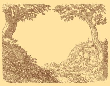 Eski köy sanat illüstrasyon