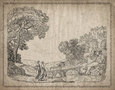 Eski köy sanat illüstrasyon