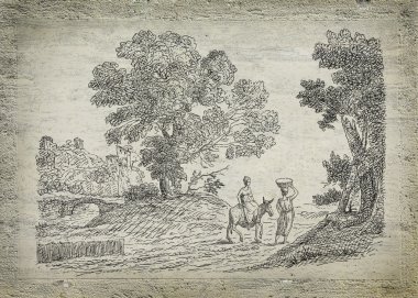 Eski köy sanat illüstrasyon