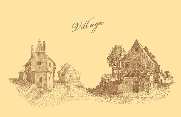 Vecchio villaggio arte illustrazione — Foto Stock