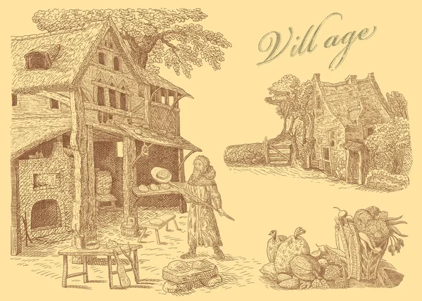 Stará vesnice umění ilustrace — Stock fotografie