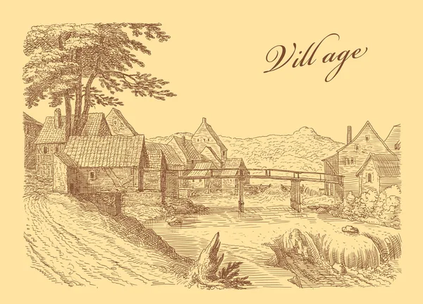 Old village art illustration — Stock Photo, Image