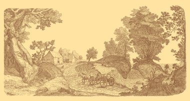 Eski köy sanat resimde Sarı zemin üzerine